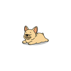 Cute french bulldog lying down with its eyes closed cartoon, looking peaceful and happy, vector illustration