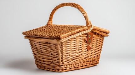 Rustic wicker basket with sturdy handle, ideal for storage, picnics and home decor