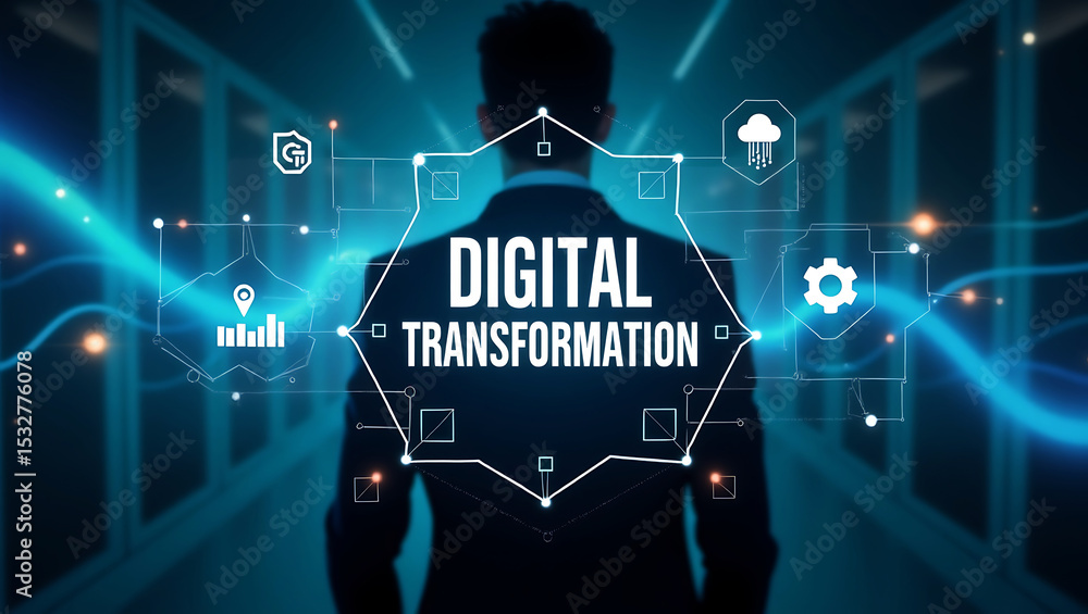 Aufkleber digital transformation and ai artificial intelligence big data technology transformation, disruption