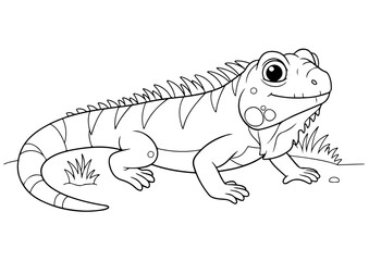 Obraz premium iguana cartoon outline line art coloring page for adult children's kids, vector illustration, white background