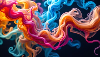 Obraz premium a mesmerizing scene of swirling smoke in a riot of colors, creating an abstract pattern against a dark background.