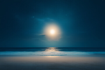 Fototapeta premium Full Moon over Ocean with Night Sky and Reflections