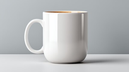 Obraz premium Simple elegance, a white coffee mug on wooden table in minimalist setting 