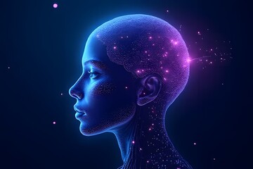 Human head with digital binary code and circuit board in a tech-inspired concept art