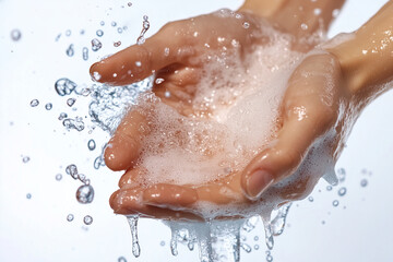 Fototapeta premium a pair of hands being washed under running water