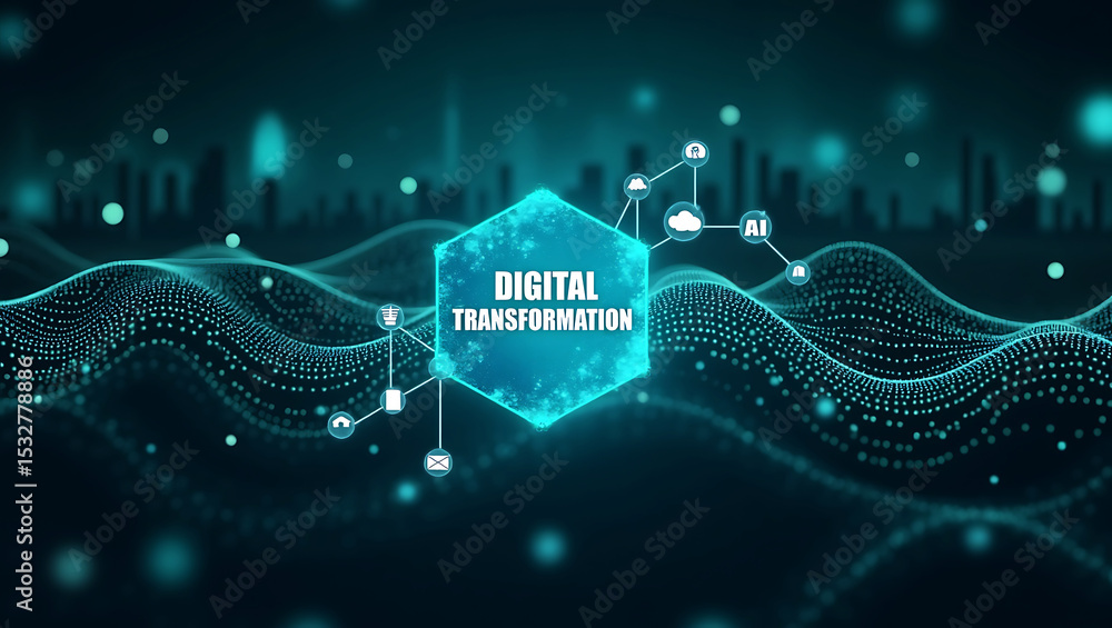 Aufkleber business digital transformation. future and innovation internet and network concept. ai artificial i
