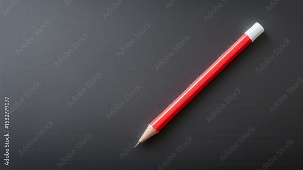 Poster red pencil on dark background with elegant minimalist design elements