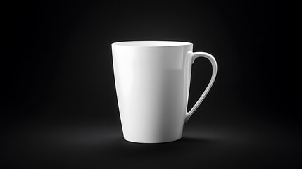 White ceramic coffee mug mockup on black background for beverage advertising and product presentation design