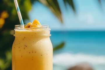 Tropical mango smoothie recipe refreshing summer drink on beach vacation healthy delicious beverage 100