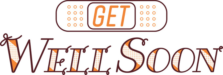 Get well message is being shown as transparent flat graphic with bandage panel and dotted letters