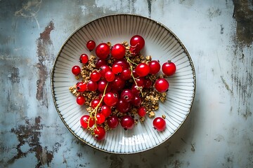 Red currant granola breakfast bowl healthy food photography food styling delicious recipe top view style shot