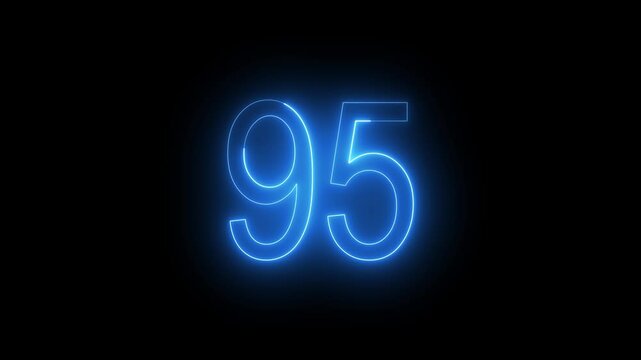 Abstract Glowing Neon Text 95 Number Countdown Icon. Glowing Blue Neon Countdown Timer Number Video 4K Animation.