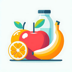 flat icon of healthy fruits like apple, banana and orange, minimalist, on white
