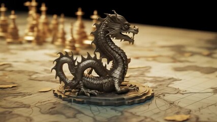 board of chess with the piece of a golden chinese dragon, representing the power of china in the geopolitics, geostrategy and geo-economy worldwide - Powered by Adobe