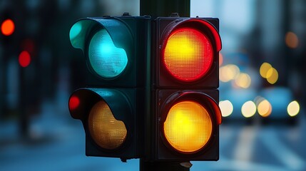 Traffic light green red yellow lights street safety transportation signal city urban control 100