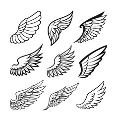 Outline Tattoo Wings Vector Set - Diverse Styles for Graphic Design & Body Art