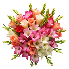 Obraz premium Elegant gladiolus flower arrangement in shades of pink, peach, and white