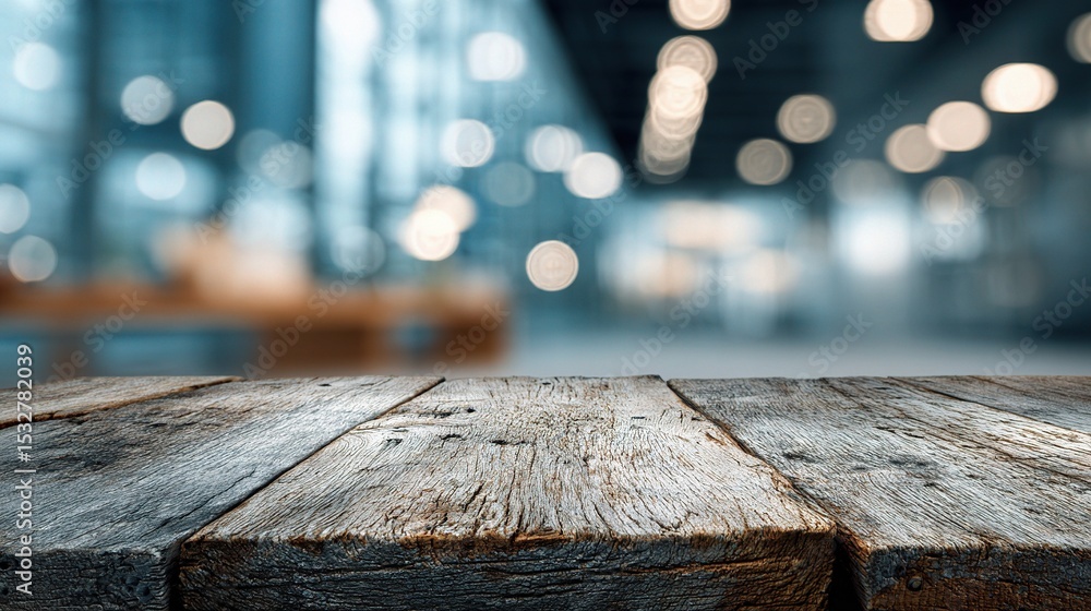 Poster rustic wooden table surface in soft focus with blurred background