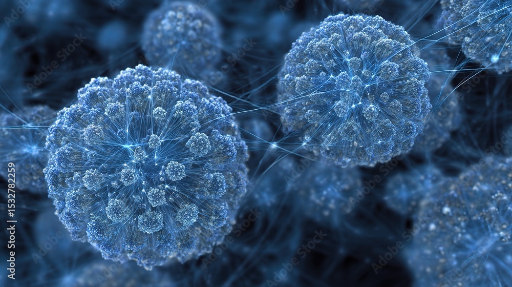 Poster abstract blue fractal network with spherical nodes and connections