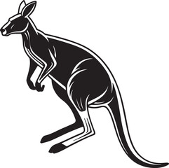 Fototapeta premium A black and white kangaroo silhouette in vector style, set against a clean white background