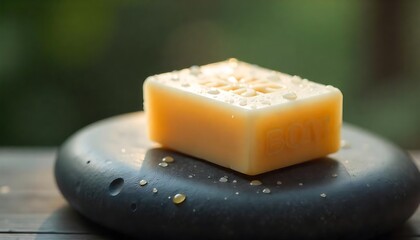 Beige Natural Soap Bar on Dark Gray Stone – Spa Branding with Water Droplets

Minimal Spa Soap Mockup – Beige Bar on Wet Dark Stone for Natural Skincare Brands

Organic Soap Bar Display – Beige Soap w
