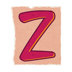 Hand-drawn letter Z with speckles is being shown on peach torn-edge paper, transparent background