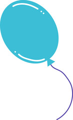 Flat design blue-green balloon is floating on transparent background, with thin purple string