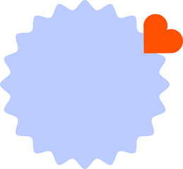 Flat design burst seal graphic is featuring transparent background and overlapping red heart icon