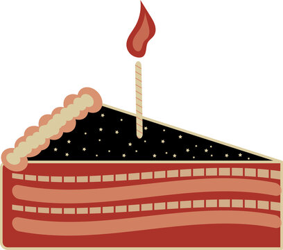 Naklejki Flat design illustration featuring red-peach layers with lit striped candle, transparent background
