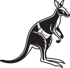 Obraz premium A black and white kangaroo silhouette in vector style, set against a clean white background