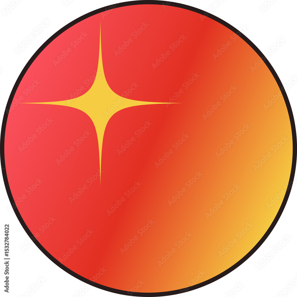 Poster flat vector is featuring red-to-yellow gradient circle with sparkle on transparent background