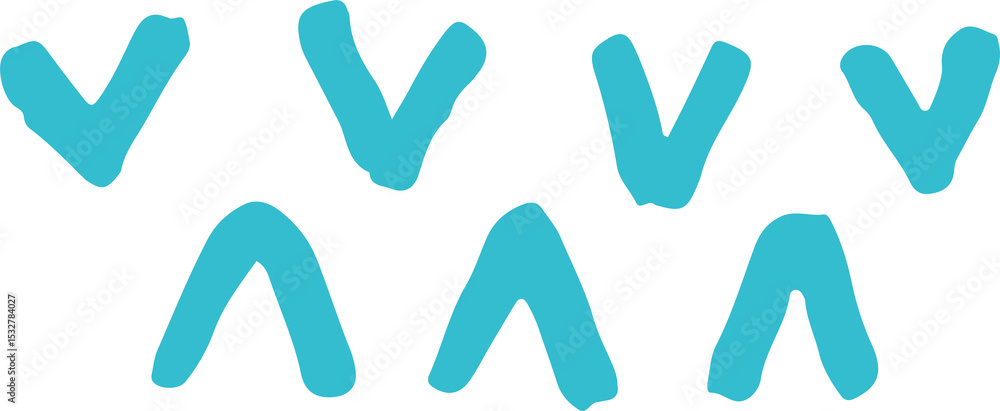 Poster Displaying nine turquoise chevrons in staggered rows in flat style with transparent background