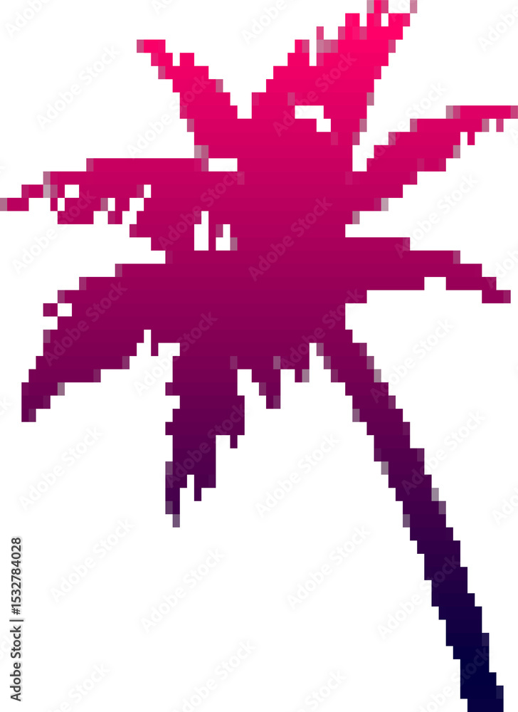 Aufkleber stylized pixel-art palm tree is showing jagged fronds with retro gradient on transparent background