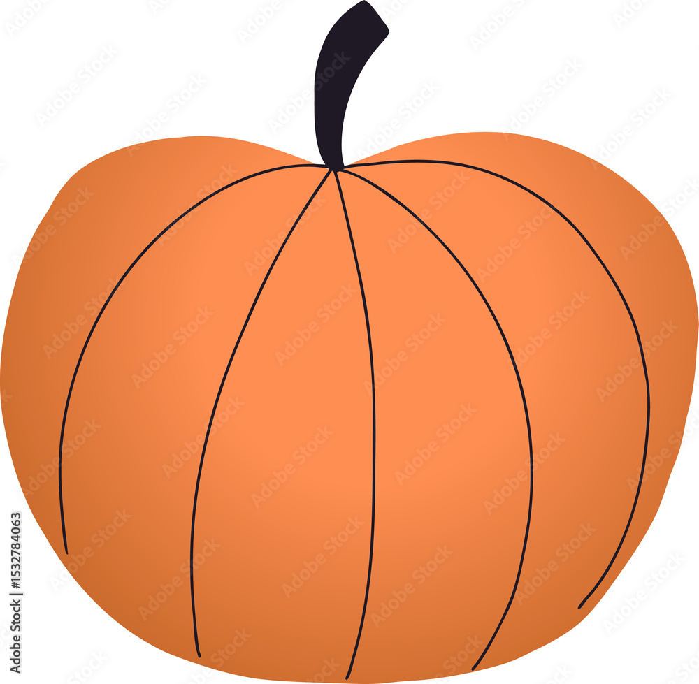 Poster 3d render stylized pumpkin is showing smooth ridges and dark stem on transparent backdrop