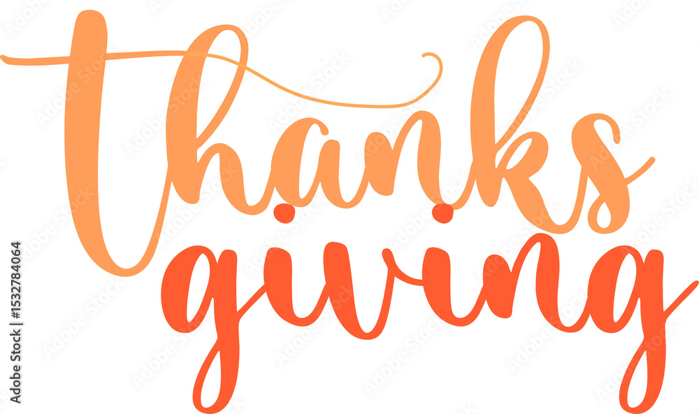 Poster thanks-giving brushstroke is floating on transparent backdrop with orange gradient loops