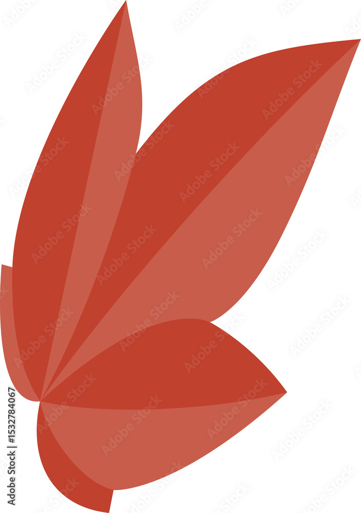 Poster forming abstract red petals overlapping geometric shapes in flat vector on transparent background