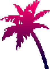 Stylized pixel-art palm tree is showing jagged fronds with retro gradient on transparent background