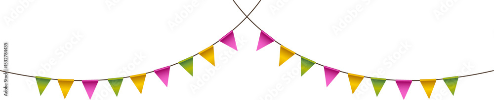 Aufkleber pennant bunting is hanging in vector with crossed v shape on transparent background, copy space