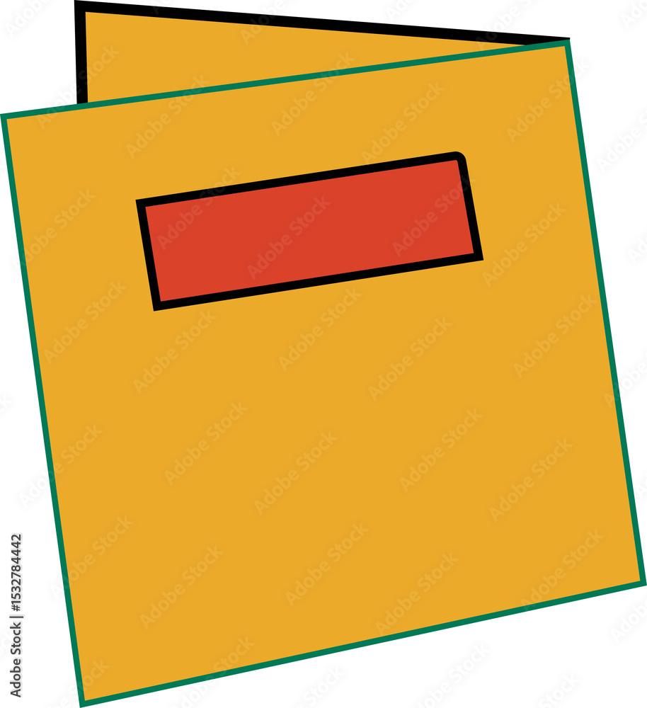 Aufkleber flat vector featuring overlapping yellow shapes with green border, red bar on transparent backdrop