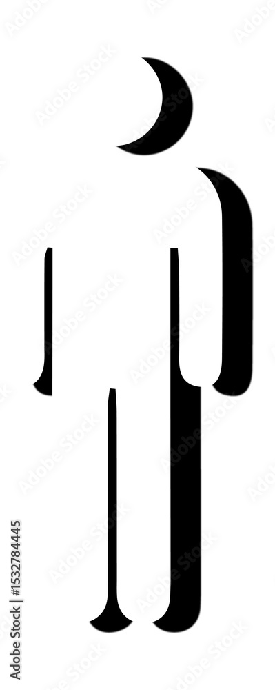Poster stylized human figure icon is showing with black offset shadow on transparent backdrop flat design