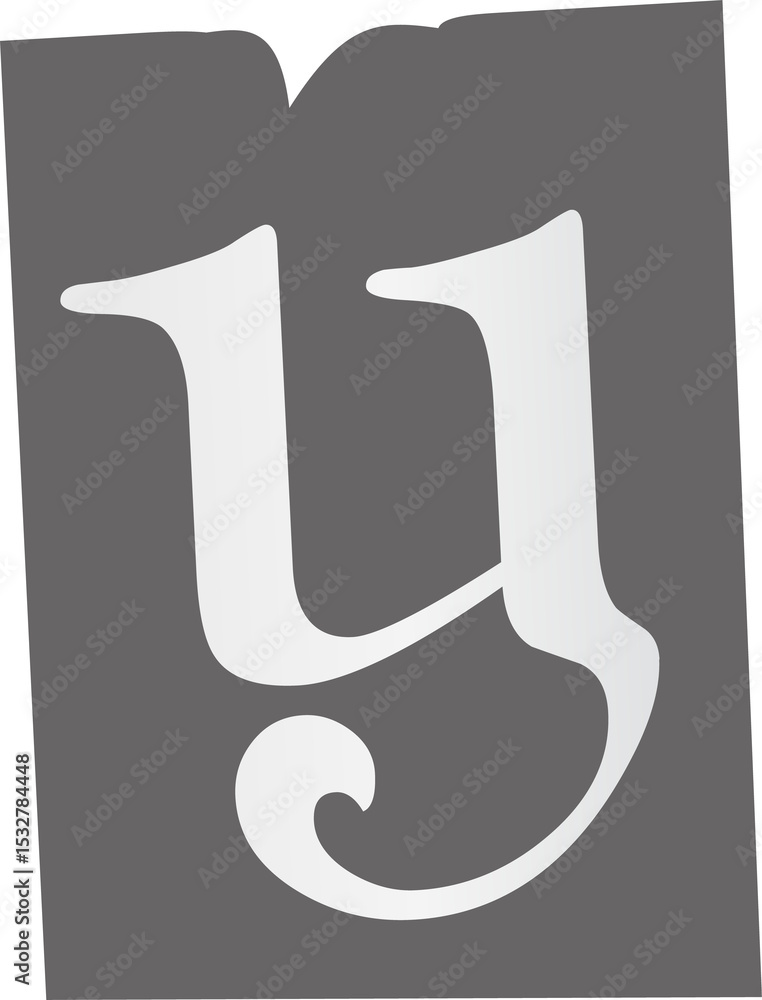 Poster ornate serif lowercase y is floating centered in flat graphic with transparent background