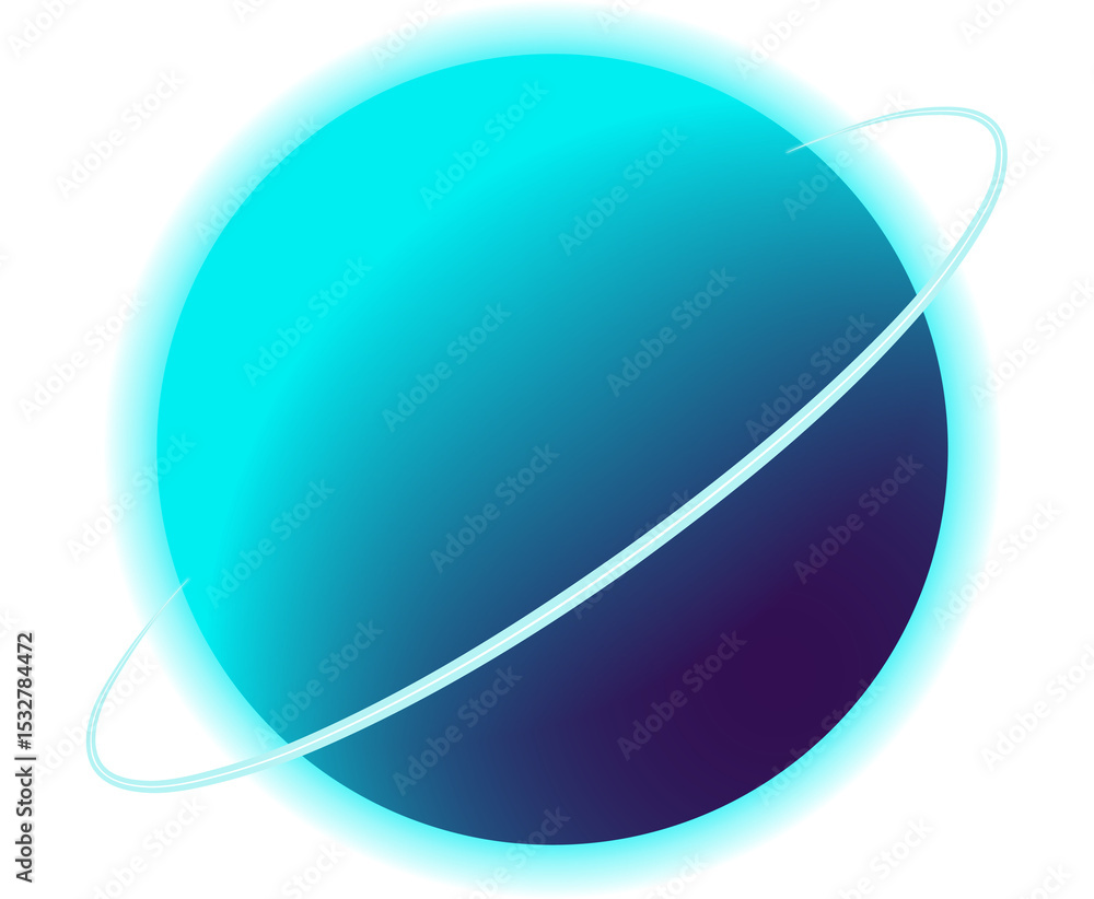 Aufkleber planet is orbiting in flat design with turquoise ring and purple gradient on transparent background