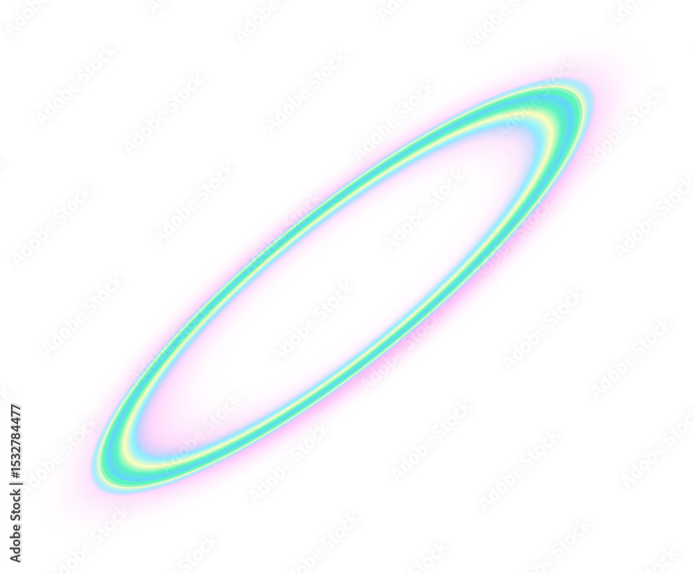 Poster abstract diagonal ring is glowing in flat design with neon gradient bands on transparent backdrop