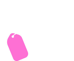 Flat design bright pink luggage tag hanging on white cord over transparent background, copy space