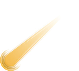 Flat vector golden comet is drifting with round head and tapered tail on transparent background