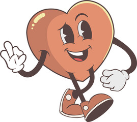 Flat design heart is running wearing gloves and sneakers, showing OK sign on transparent background