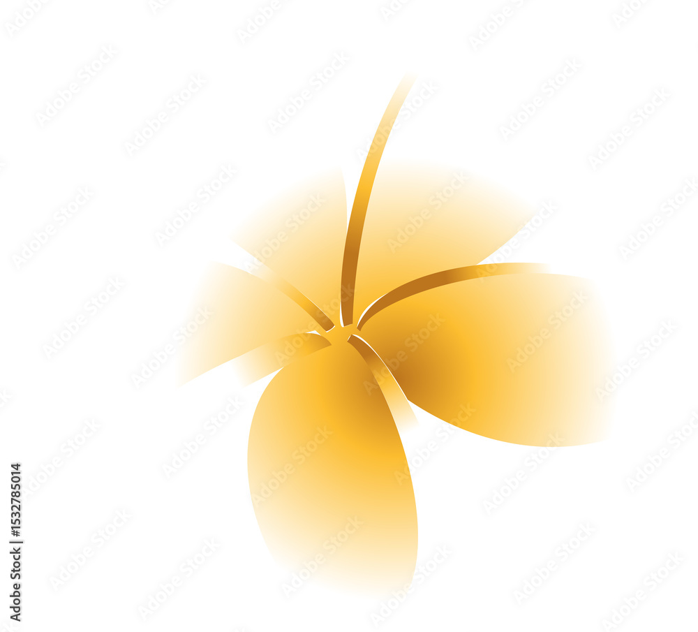 Poster plumeria-like flower is floating in flat vector with five gradient petals on transparent background