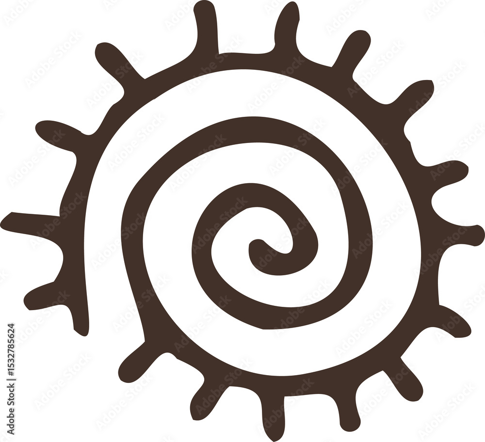 Aufkleber abstract dark brown spiral shape is forming in flat design with rays on transparent background