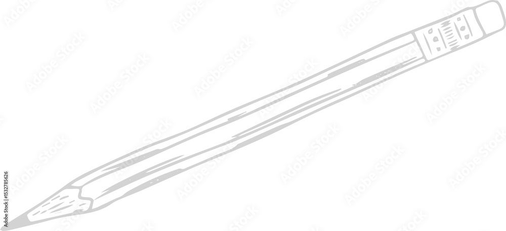 Poster line-art drawing is showing pencil diagonally with tip and eraser on transparent background