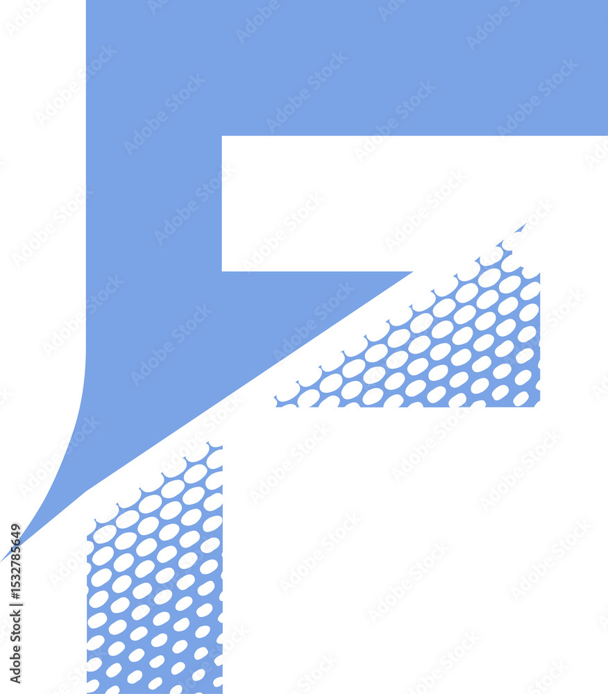 Poster abstract design featuring flat vector with solid and halftone blue shapes on transparent background